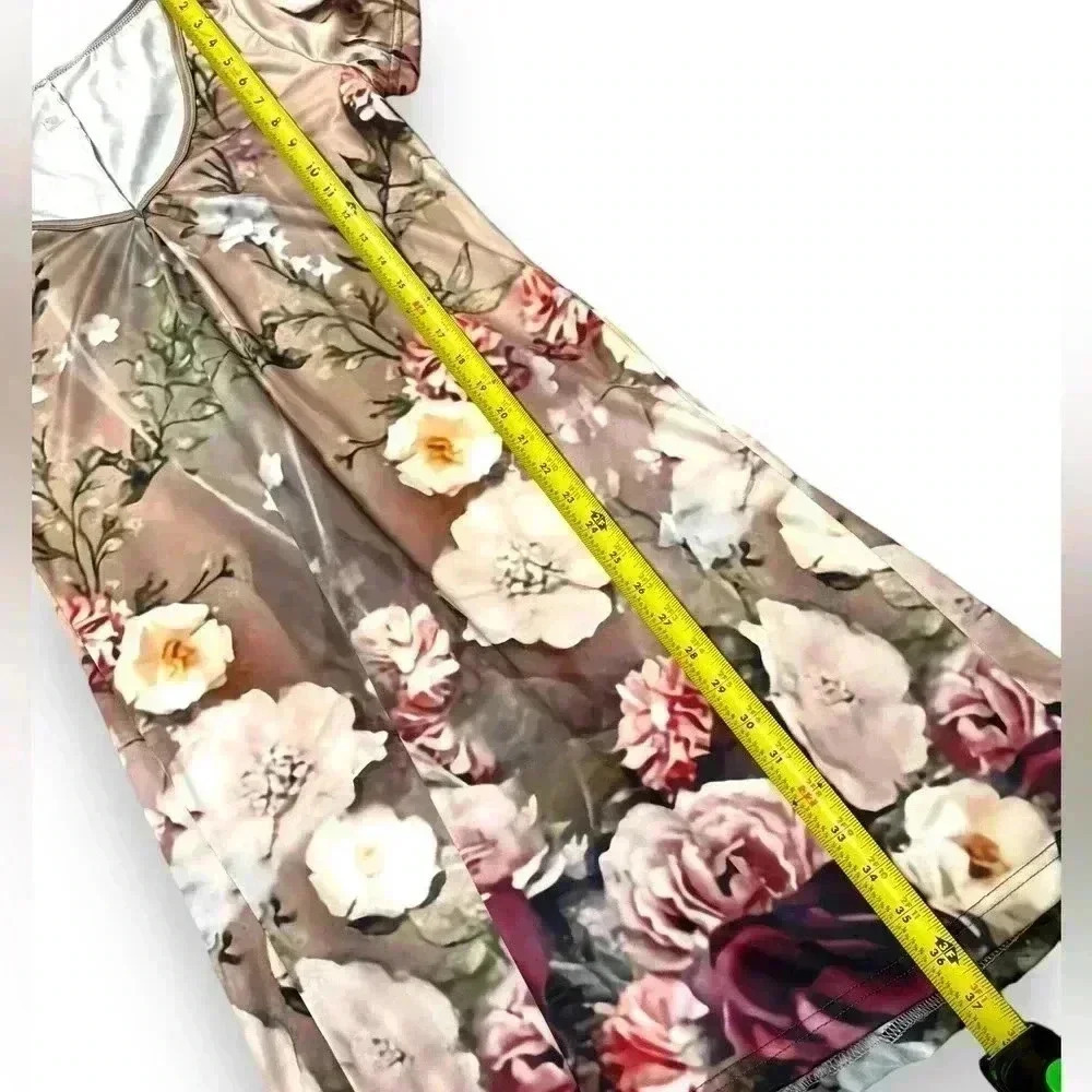 Women's V Neck Loose Dress Summer Khaki Floral Print Size Small T-shirt Dress - Picture 5 of 14